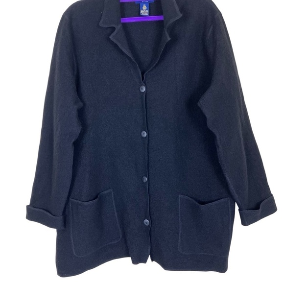 Charter Club Vintage 100% Wool Collared Cardigan Shacket Black Minimalist Sz 2X - Picture 3 of 16
